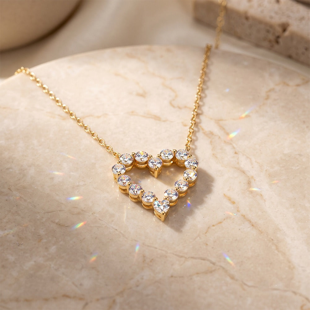 Kemstone Heart Shaped Moissanite Necklace for Women 925 Sterling Silver Pendant SMON23