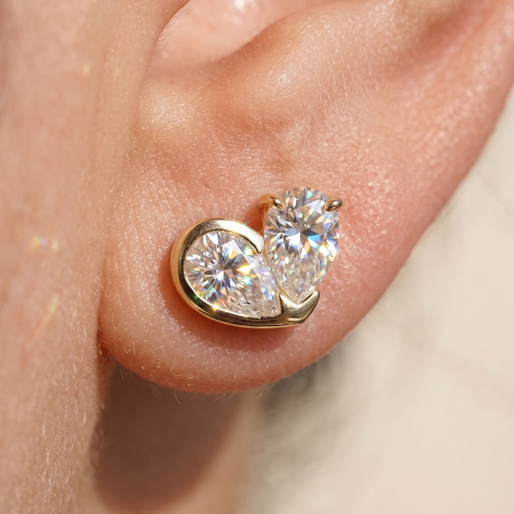 Kemstone Pear Cut Moissanite Heart Earrings for Women 925 Sterling Silver Studs SMOE30