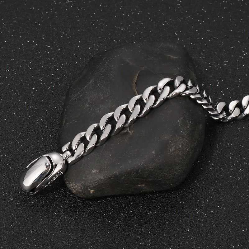 Kemstone Titanium Steel Cuban Chain Bracelet for Men – Heavy Link Punk Style KB136592-BDJX