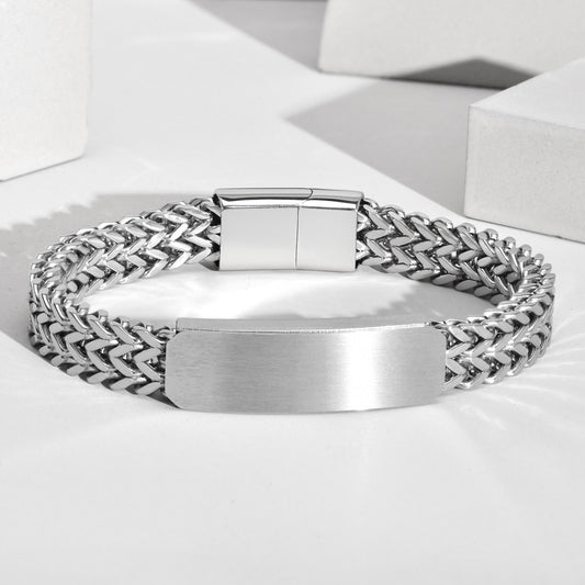 Kemstone Stainless Steel Double Layer ID Chain Bracelet for Men – Brushed Plate Heavy Style   BR-1310