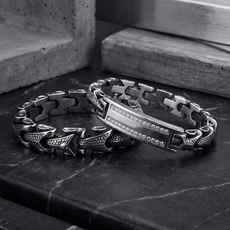 Kemstone Dragon Bone Link Bracelet for Men Titanium Steel Cubic Zirconia Accent KB105168-BD