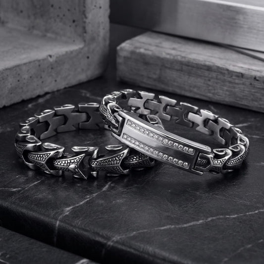 Kemstone Dragon Bone Link Bracelet for Men Titanium Steel Cubic Zirconia Accent KB105168-BD