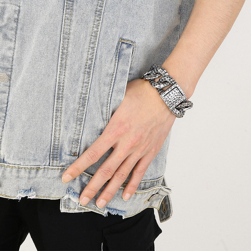Kemstone Snake Chain Bracelet for Men Titanium Steel Snake Scale Link Design KB165138-KJX