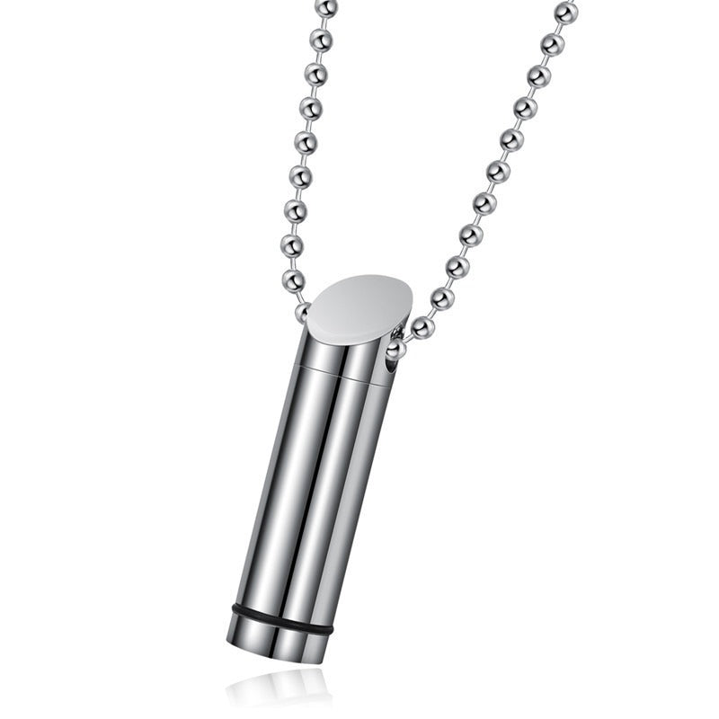 Kemstone Hidden Compartment Necklace for Men Titanium Steel Cylinder Screw-Top TN0316