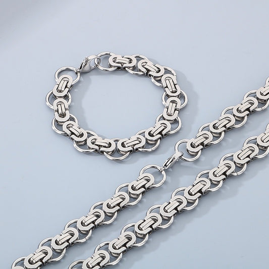 Kemstone Men’s Byzantine Chain – 15mm Stainless Steel Necklace & Bracelet | Hip Hop Gothic KB157714-Zm