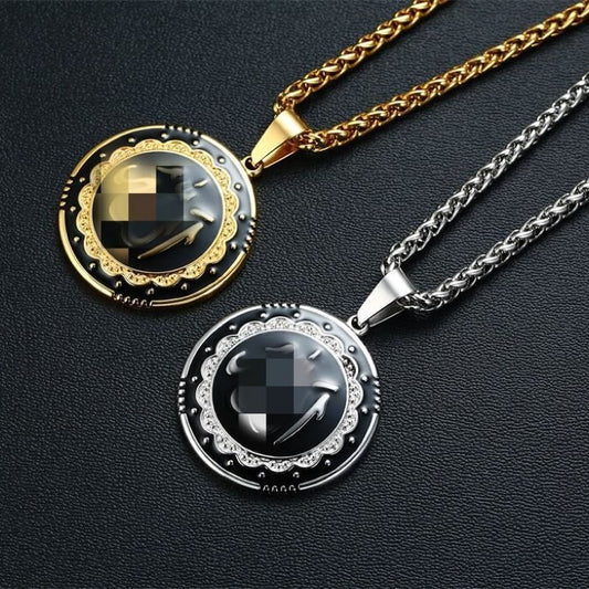 Kemstone Gold Stainless Steel Round Medallion Pendant Necklace – 30mm Enamel Hip Hop Street Style PN-1300