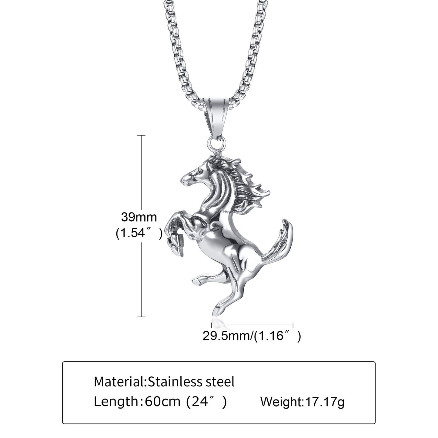 Kemstone Stainless Steel Horse Pendant Necklace for Men – Rearing Stallion Animal Charm PN-1510
