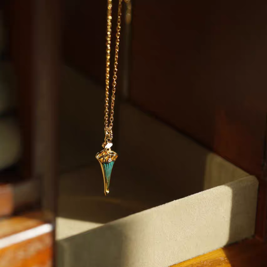 Kemstone Handcrafted Original Design "Rain Walker" Vintage Umbrella Necklace – 18" Gold-Plated 925 Sterling Silver with Enamel & Cubic Zirconia