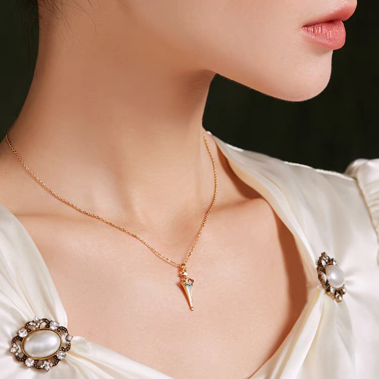 Kemstone Handcrafted Original Design "Rain Walker" Vintage Umbrella Necklace – 18" Gold-Plated 925 Sterling Silver with Enamel & Cubic Zirconia