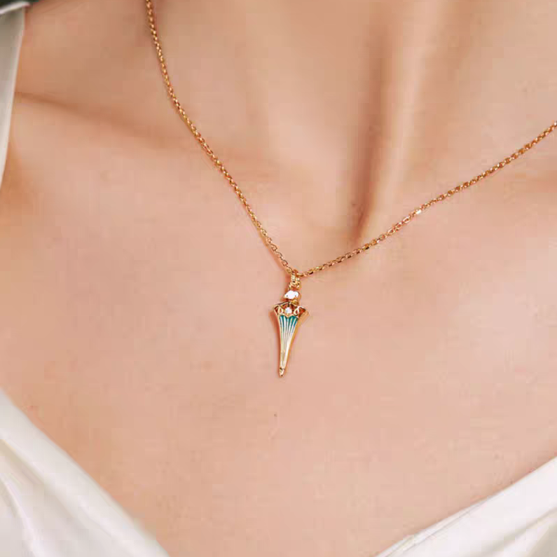 Kemstone Handcrafted Original Design "Rain Walker" Vintage Umbrella Necklace – 18" Gold-Plated 925 Sterling Silver with Enamel & Cubic Zirconia