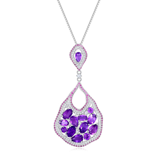 Kemstone Natural Amethyst Pendant Necklace Sterling Silver Jewelry for Women,18",K24130S