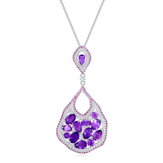 Kemstone Halskette mit Anhänger aus Sterlingsilber mit natürlichem Amethyst für Damen, 45,7 cm, K24130S