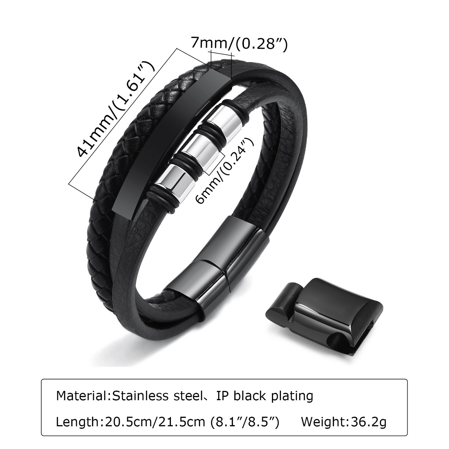 Kemstone Triple Leather Bracelet with Stainless Steel Plate for Men BL-643