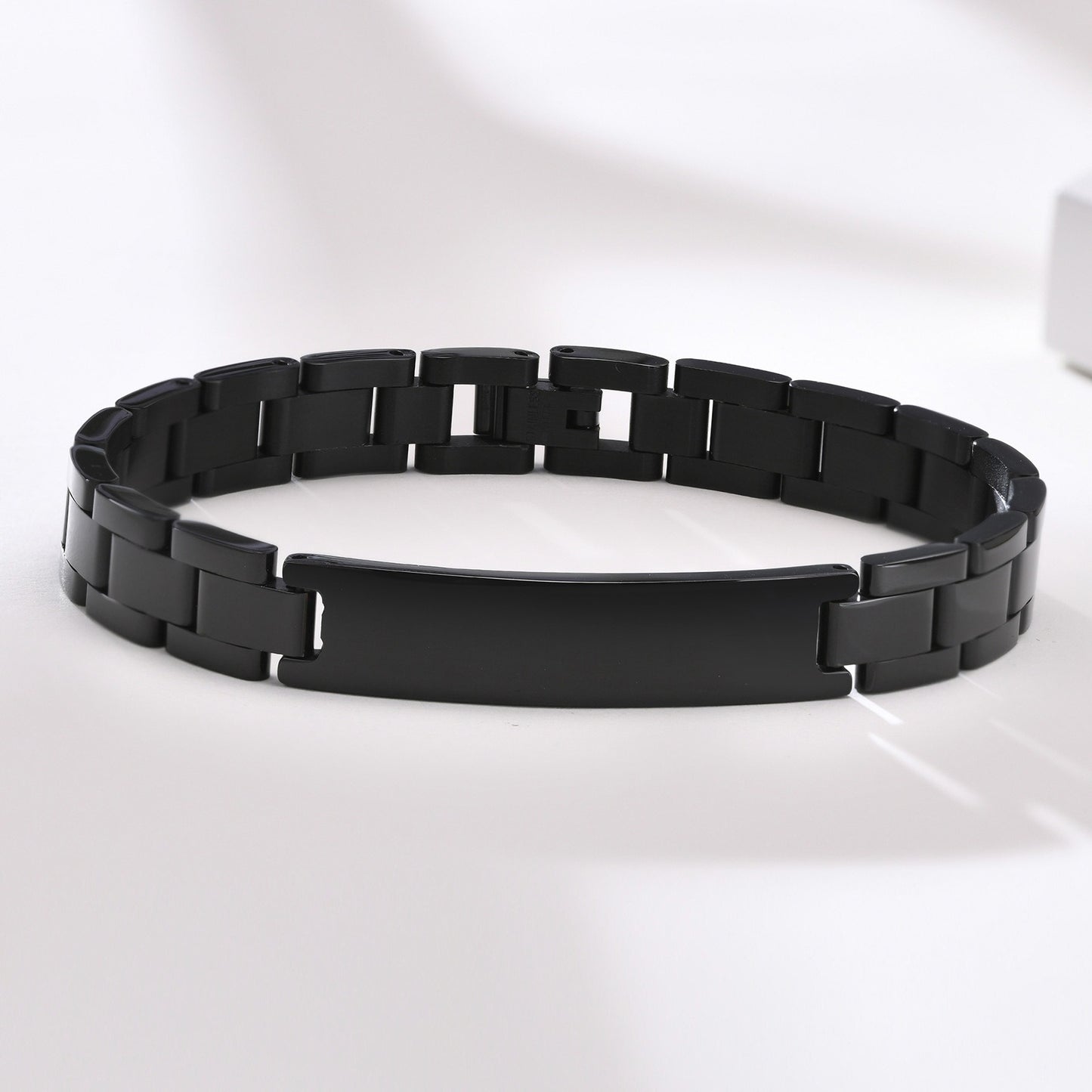 Kemstone Black Stainless Steel ID Link Bracelet for Men & Women – Curved Nameplate Watchband Chain BR-975