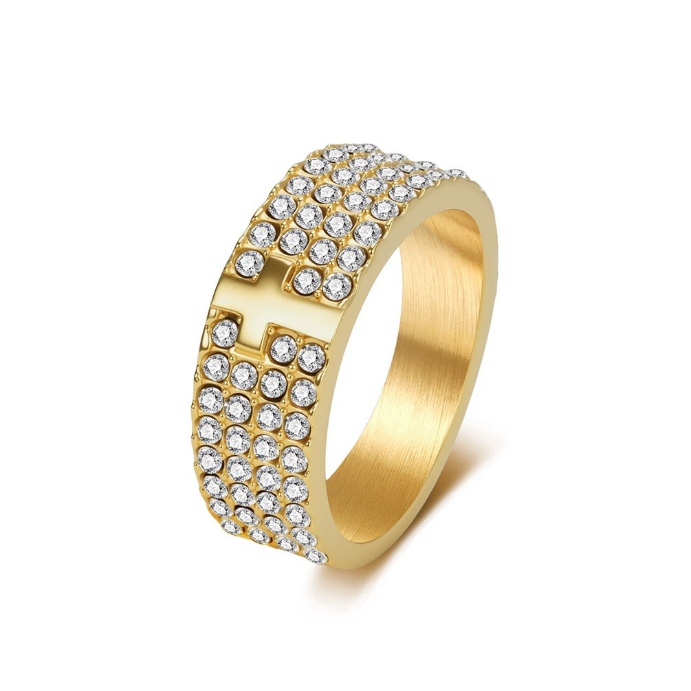 Kemstone Iced Out Cross Ring for Men Stainless Steel Wide Band Hip Hop K-R1217