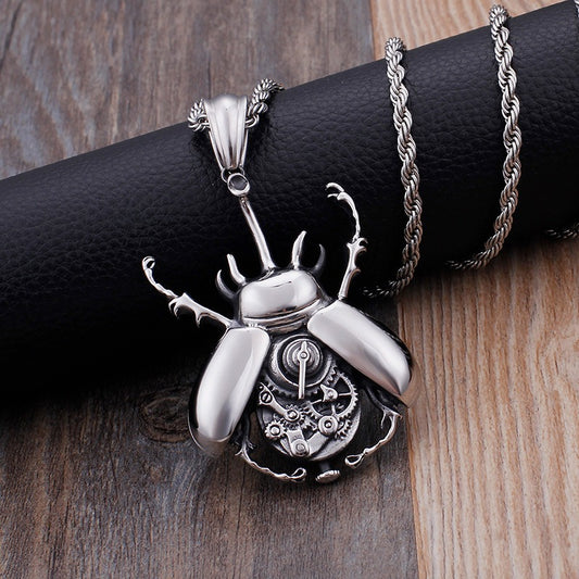 Kemstone Mechanical Beetle Pendant – Stainless Steel Gear Necklace for Men KP79432-BD