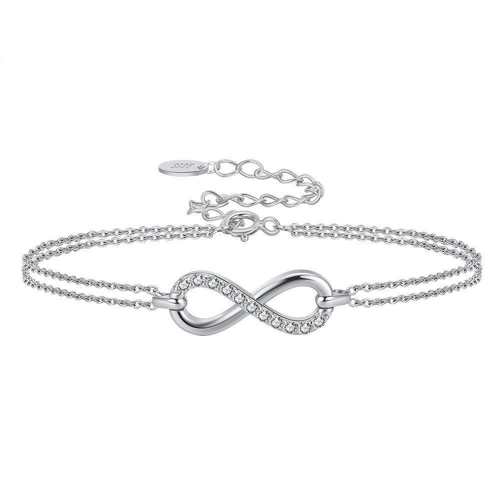 Kemstone Infinity Cubic Zirconia Bracelet for Women 925 Sterling Silver Adjustable SB136