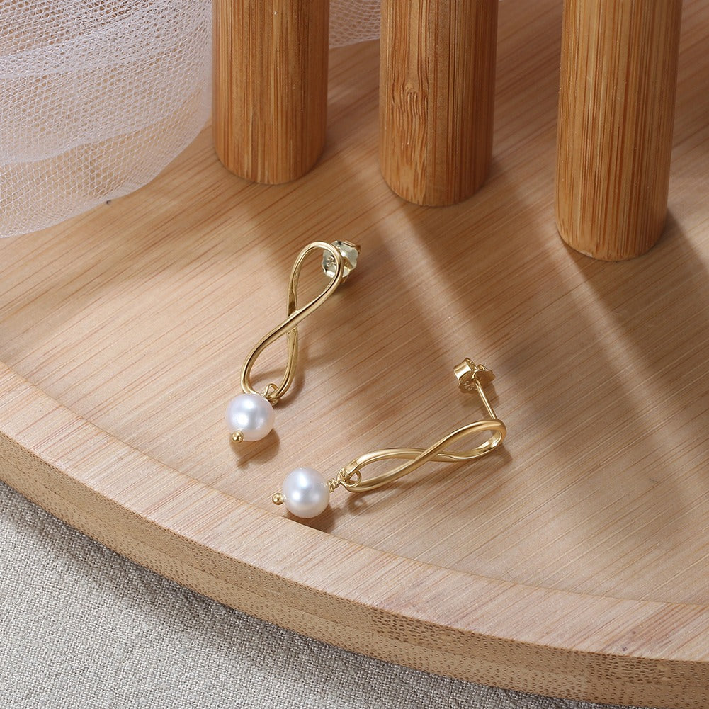Kemstone Infinity Drop Earrings for Women 925 Sterling Silver Freshwater Pearl Detail GPE49