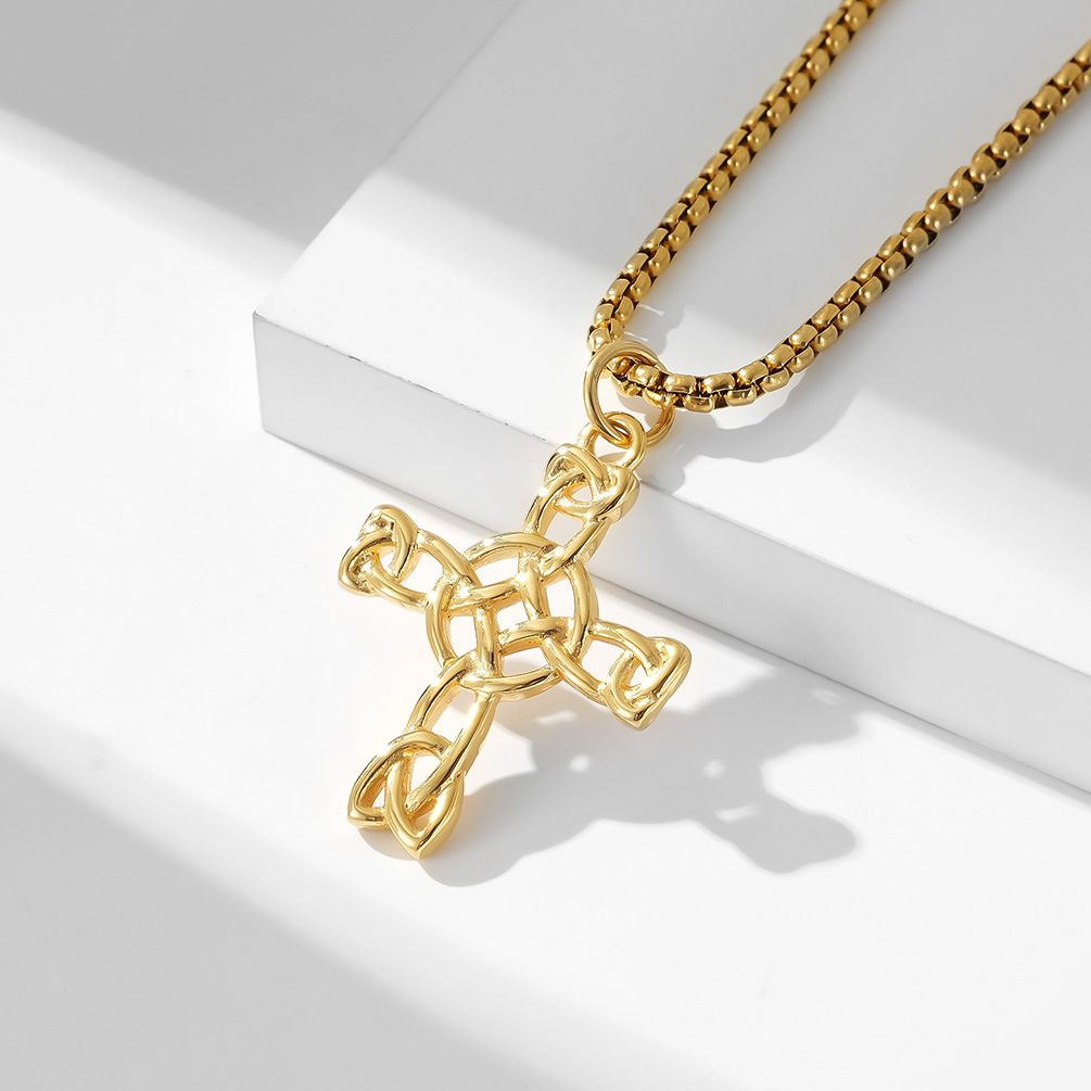 Kemstone Celtic Knot Cross Pendant Necklace for Men Stainless Steel Interwoven Detail K-PT416