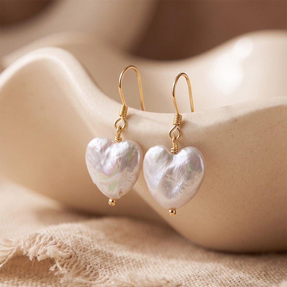 Kemston Baroque Heart Freshwater Pearl Drop Earrings for Women 925 Sterling Silver Gold Tone GPE142