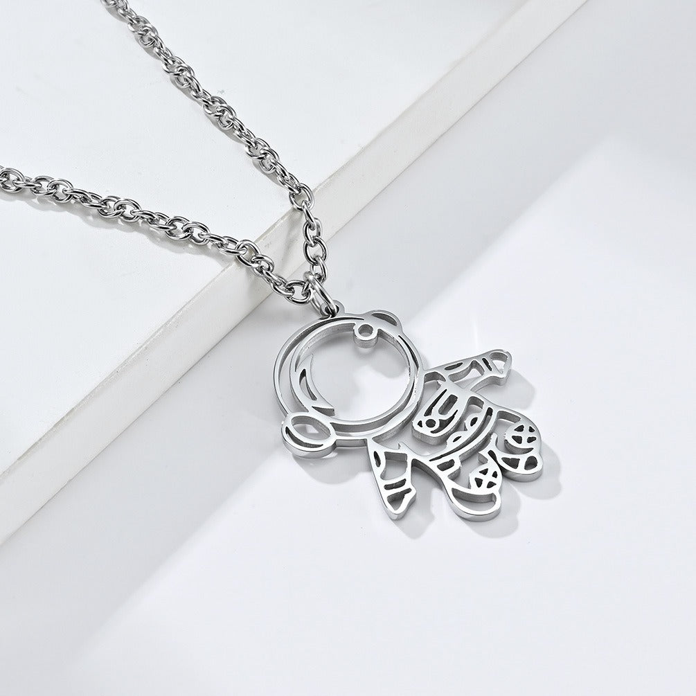 Kemston Astronaut Outline Stainless Steel Space Pendant Necklace for Men Minimal Lightweight Jewelry
