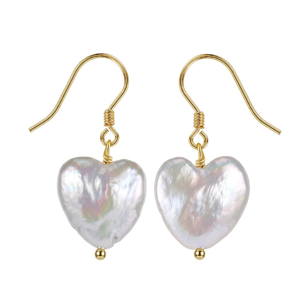 Kemston Baroque Heart Freshwater Pearl Drop Earrings for Women 925 Sterling Silver Gold Tone GPE142