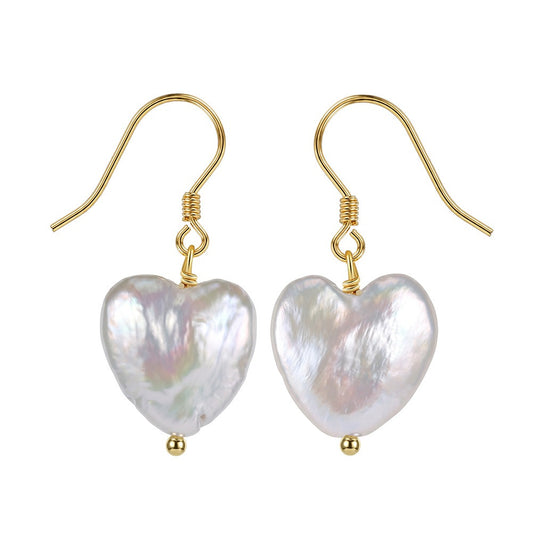 Kemston Baroque Heart Freshwater Pearl Drop Earrings for Women 925 Sterling Silver Gold Tone GPE142