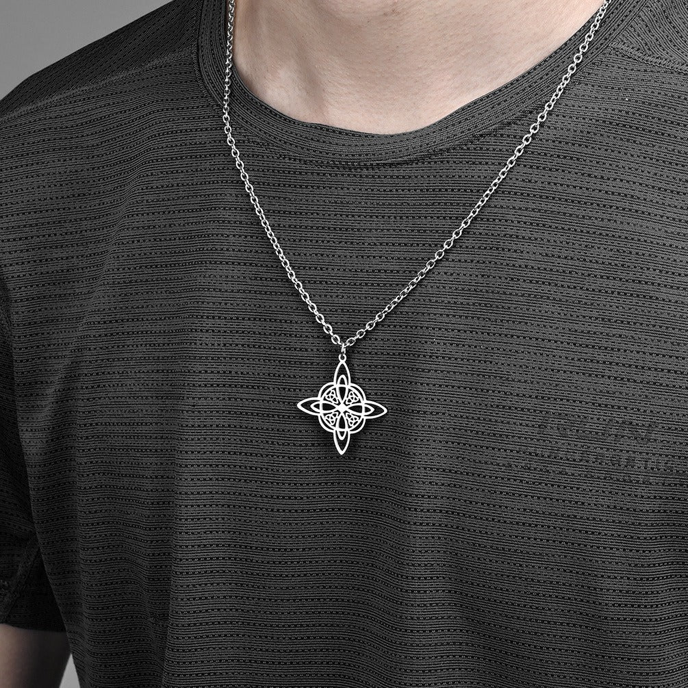 Kemston Stainless Steel Celtic Knot Eternal Triangular Pendant Necklace for Men Women K-PT501