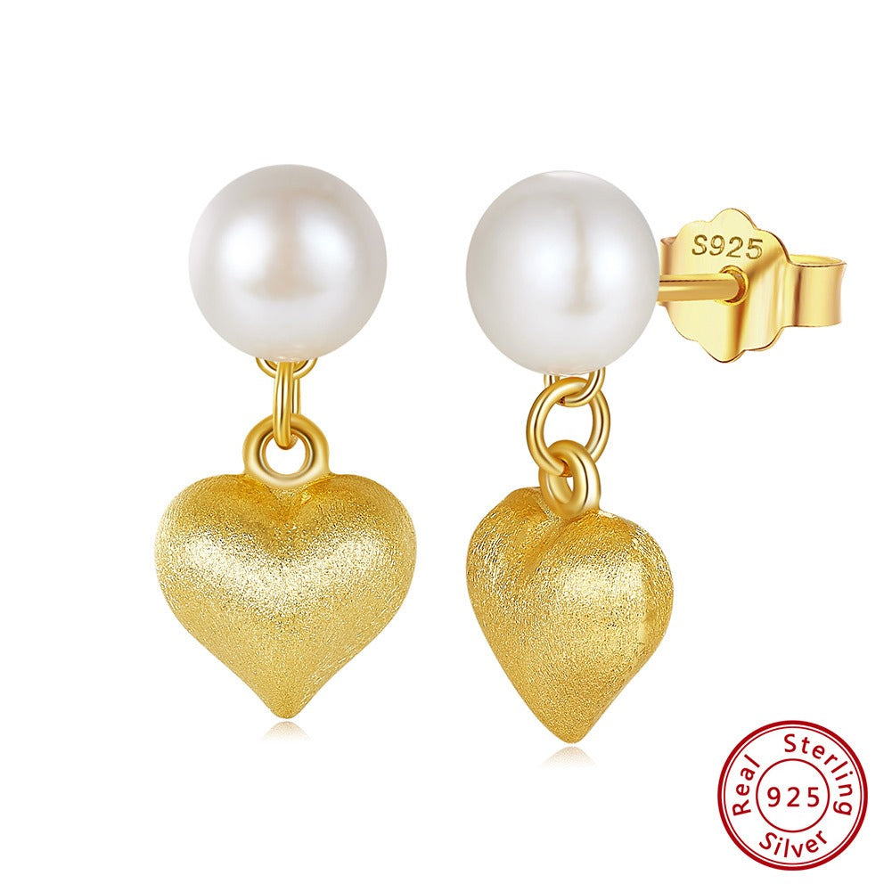 Kemston Freshwater Pearl Heart Drop Earrings for Women 925 Sterling Silver Gold Tone GPE100