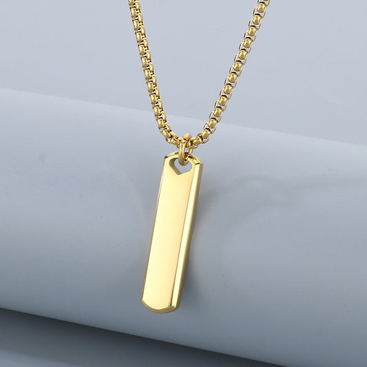Kemston Slim Rectangular Bar Pendant Necklace for Men Geometric Silver Gold Black KN285569-KFC