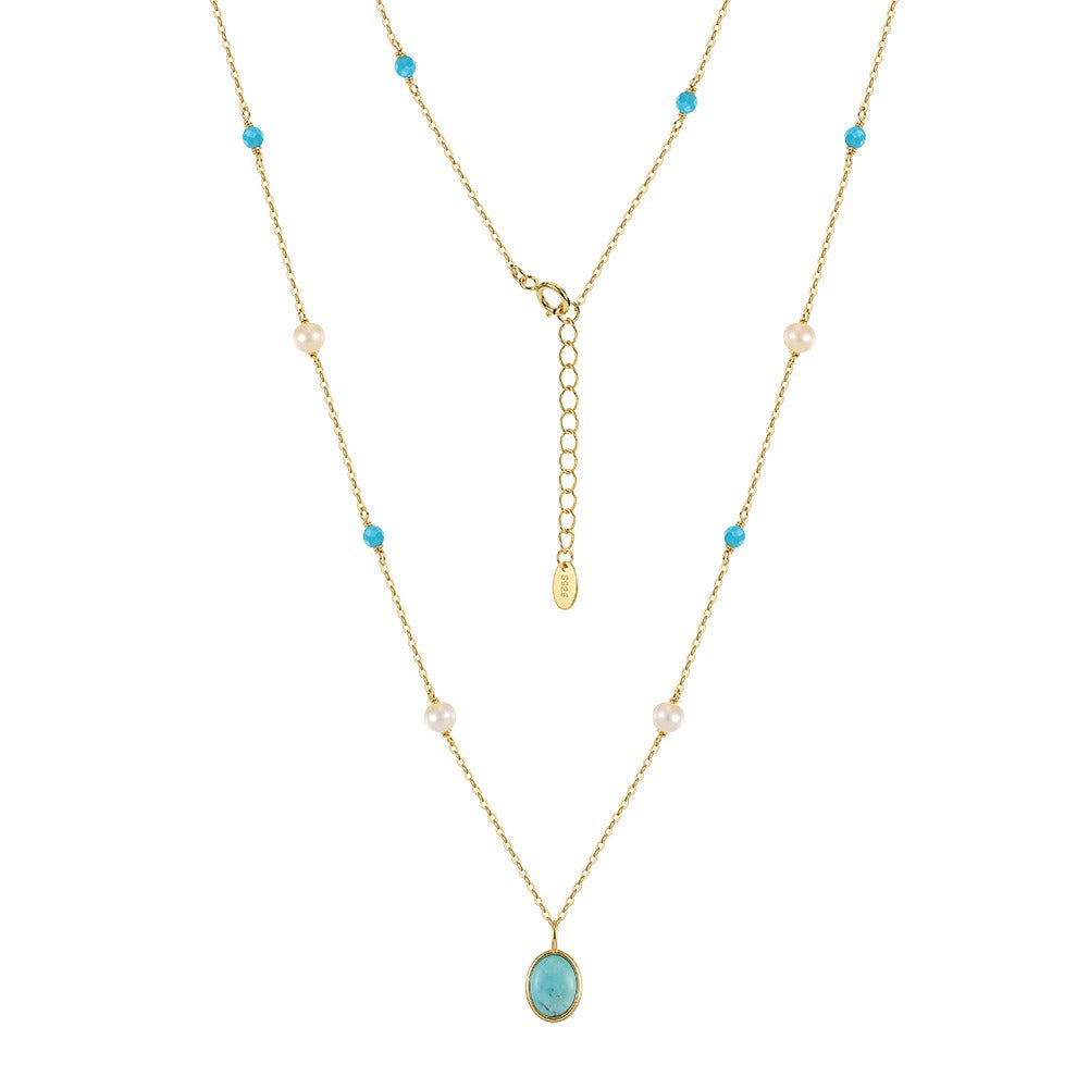 Kemston Turquoise & Freshwater Pearl Pendant Necklace for Women 925 Sterling Silver MPN18