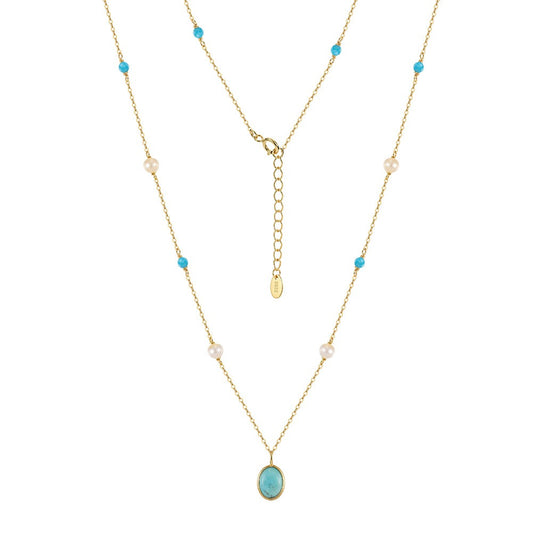 Kemston Turquoise & Freshwater Pearl Pendant Necklace for Women 925 Sterling Silver MPN18
