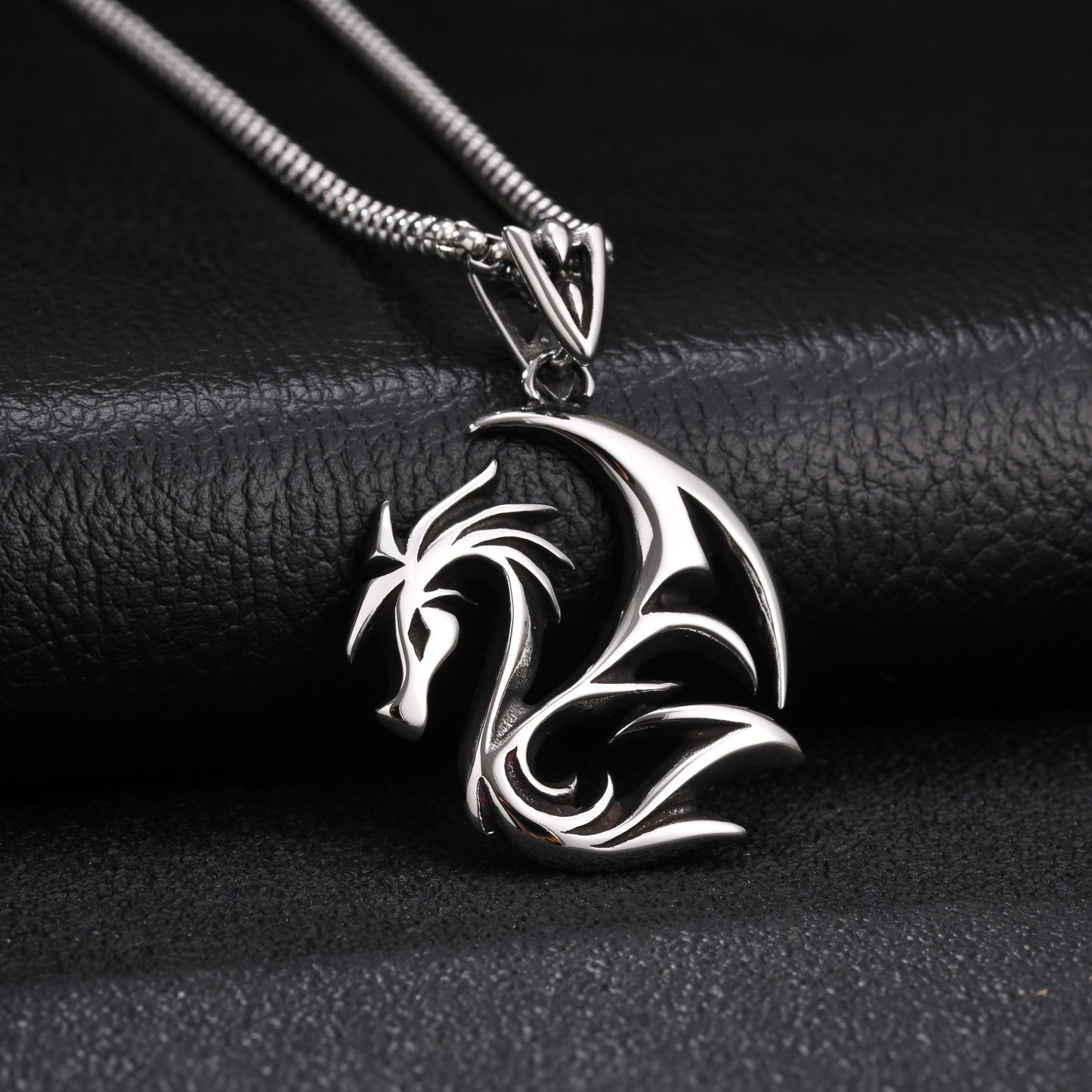 Kemston Winged Dragon Pendant Necklace for Men Stainless Steel Gothic Vintage Silver PN-2419