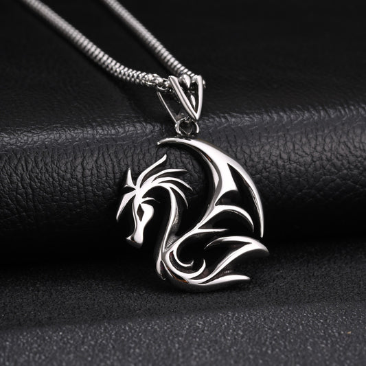 Kemston Winged Dragon Pendant Necklace for Men Stainless Steel Gothic Vintage Silver PN-2419