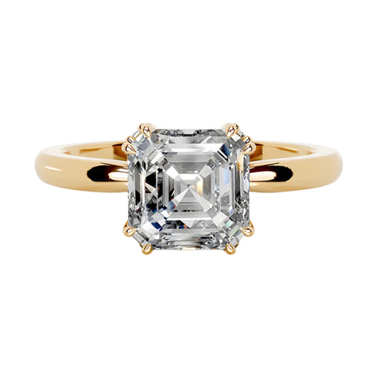 Kemstone 3 Carat Asscher Cut Moissanite Engagement Ring for Women – S925 Sterling Silver Gold Plated, Handcrafted Luxury Design