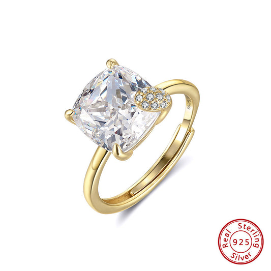 Cushion Cut Adjustable Ring – 925 Sterling Silver 5A Zircon Engagement Ring, 14K Gold & White Gold Plated Elegant Jewelry by Kemstone A4-LZR44