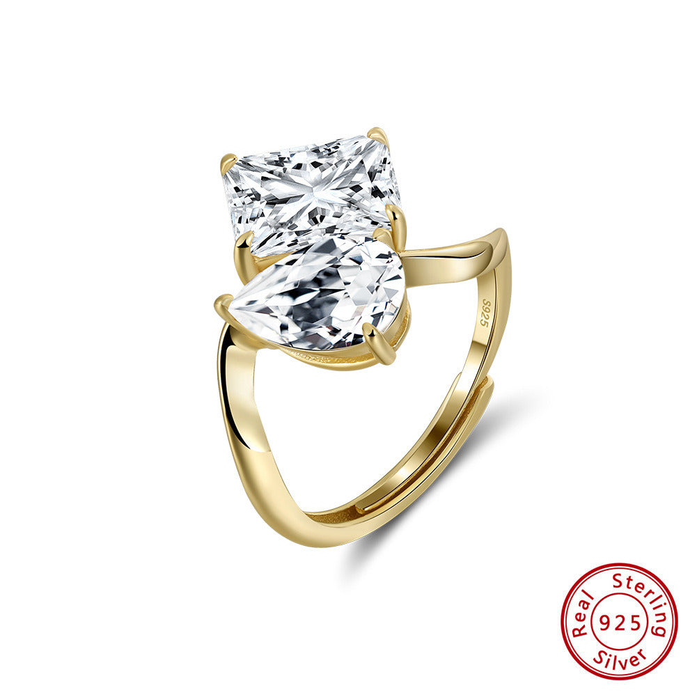 Double Stone Statement Ring – 925 Sterling Silver 8A Zircon Engagement & Promise Ring, 14K Gold or Platinum Plated Jewelry by Kemstone A4-LZR42