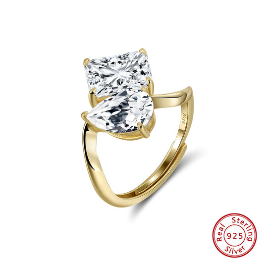 Double Stone Statement Ring – 925 Sterling Silver 8A Zircon Engagement & Promise Ring, 14K Gold or Platinum Plated Jewelry by Kemstone A4-LZR42