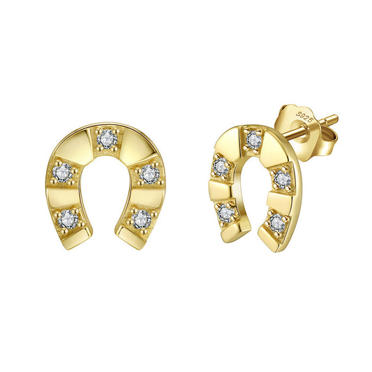 Lucky Horseshoe Stud Earrings – 925 Sterling Silver, Gold/Platinum Plated, Handmade by Kemstone A4-APE145