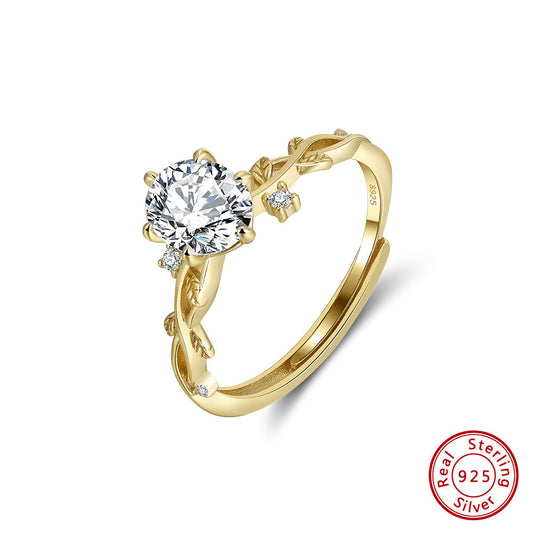 eaf Branch Engagement Ring – 925 Sterling Silver Nature Inspired Promise Ring with 8A Cubic Zirconia by Kemstone A4-LZR47