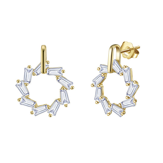 Geometric Hoop Earrings – 925 Sterling Silver Circle CZ Studs, Handmade Gold & Platinum Plated Jewelry by Kemstone A4-APE134