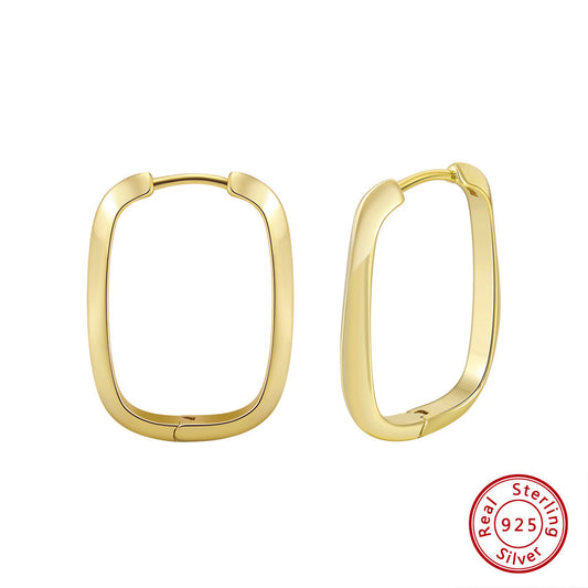 Square Hoop Earrings – 925 Sterling Silver Geometric Minimalist Handmade Jewelry for Women, Polished Lightweight Silver, 29.5x19mm  A4-GAE11