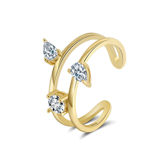 Kemstone 925 Sterling Silver Adjustable Open Band Ring – 5A CZ Fashion Statement Ring for Women, 14K Gold / White Gold Plated A4-APR39