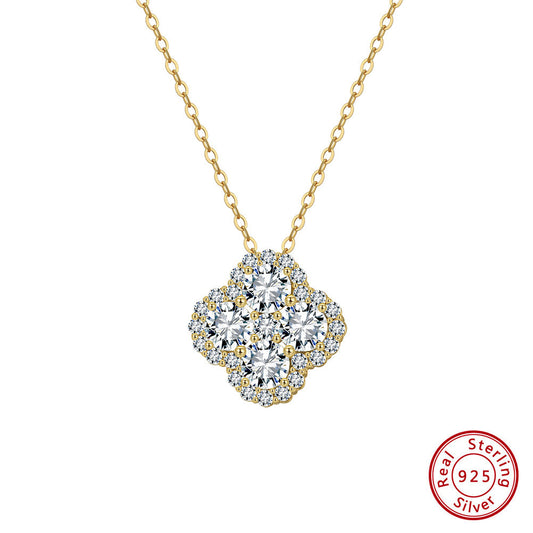 Kemstone 925 Sterling Silver Clover Pendant Necklace – 14K Gold/Platinum Plated Lucky Charm Necklace with Cubic Zirconia for Women A4-LZN28