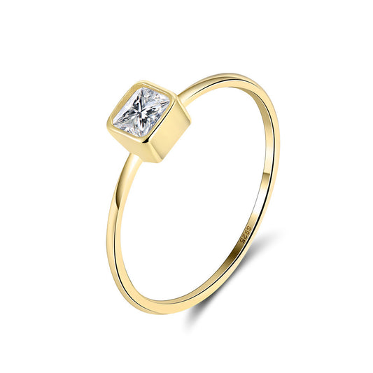 Kemstone 925 Sterling Silver Princess Cut CZ Ring – 4mm Dainty Handmade Gold Plated Ring for Women, Minimalist Gift Jewelry A4-APR36