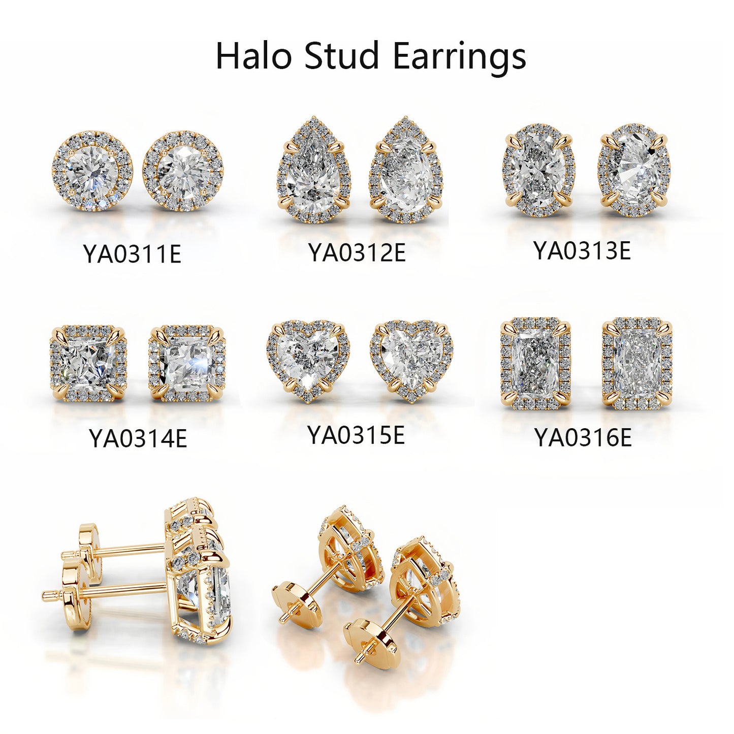 Kemstone Halo Moissanite Stud Earrings – 1 Carat D-E Color, 18K Gold Plated S925 Silver | Round, Pear, Oval, Princess, Heart & Radiant Cuts