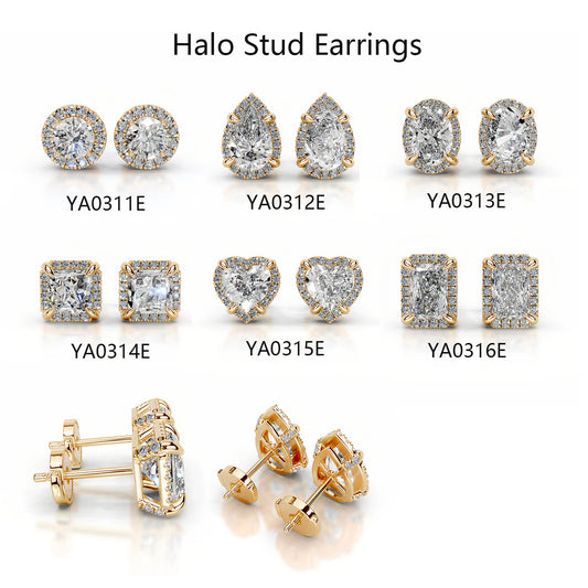 Kemstone Halo Moissanite Stud Earrings – 1 Carat D-E Color, 18K Gold Plated S925 Silver | Round, Pear, Oval, Princess, Heart & Radiant Cuts