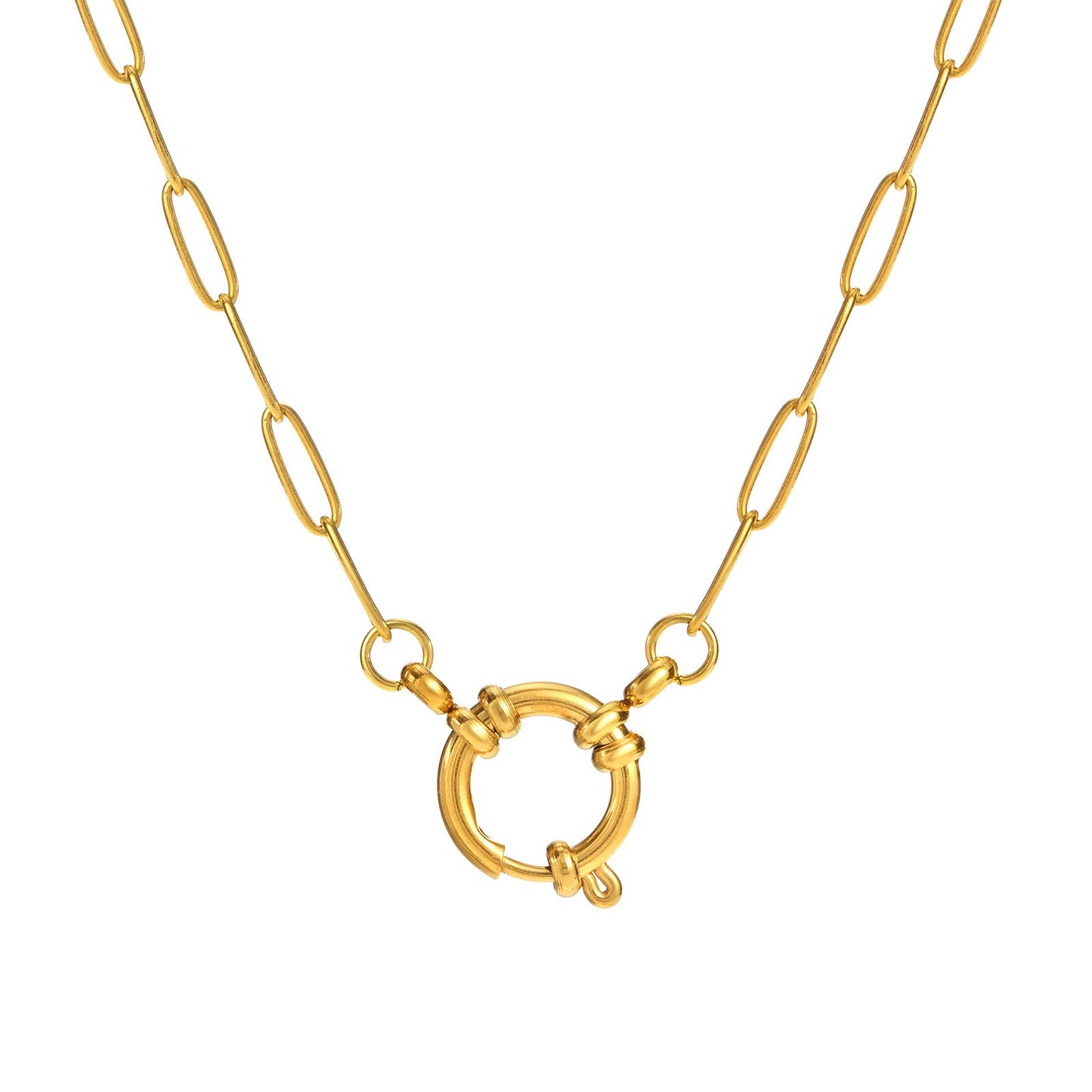 Collar de cadena rectangular geométrica de oro de 18 quilates con cierre de burbuja. Joyería moderna de acero inoxidable para mujer, ideal para combinar con otras piezas sin esfuerzo. 1887