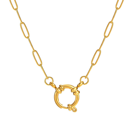Collar de cadena rectangular geométrica de oro de 18 quilates con cierre de burbuja. Joyería moderna de acero inoxidable para mujer, ideal para combinar con otras piezas sin esfuerzo. 1887