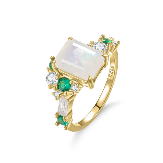 Kemstone 3 Carat Emerald-Cut Moissanite Ring – Gold-Plated Sterling Silver Vintage Engagement Jewelry for Women